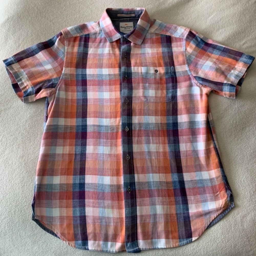Tommy Bahama Men’s Multicolor Plaid Cotton Button-Up Shirt S/P Short Sleeve